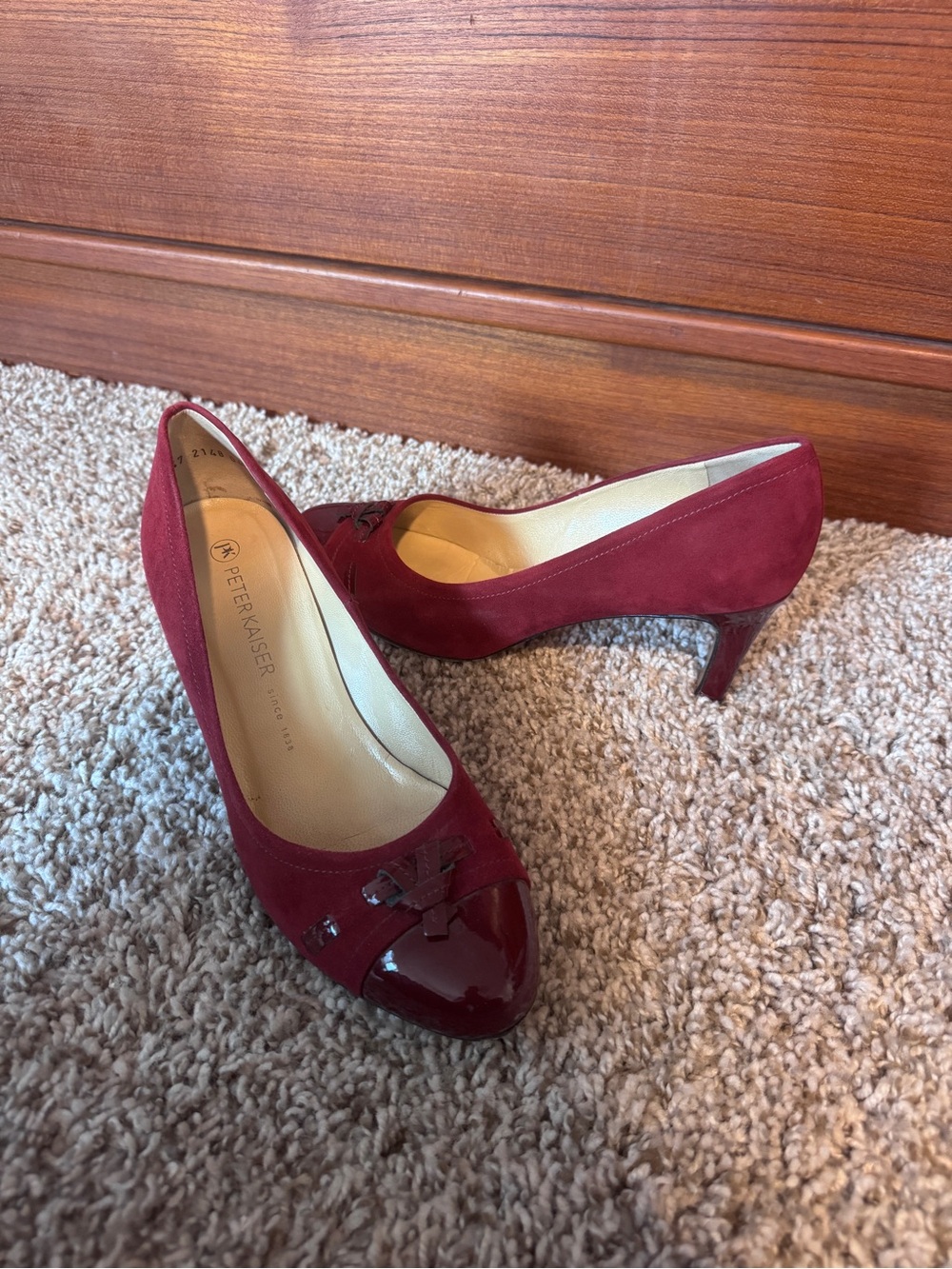 Peter Kaiser Burgundy Suede & Leather Mid Heel Pumps